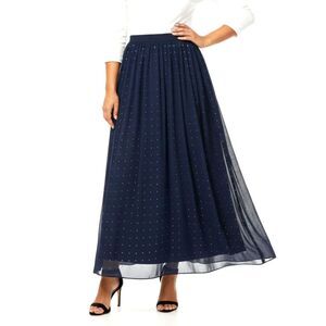 NWT DR2 Daniel Rainn Womens Small Navy Rhinestone Midi Maxi Skirt Sparkle Glam